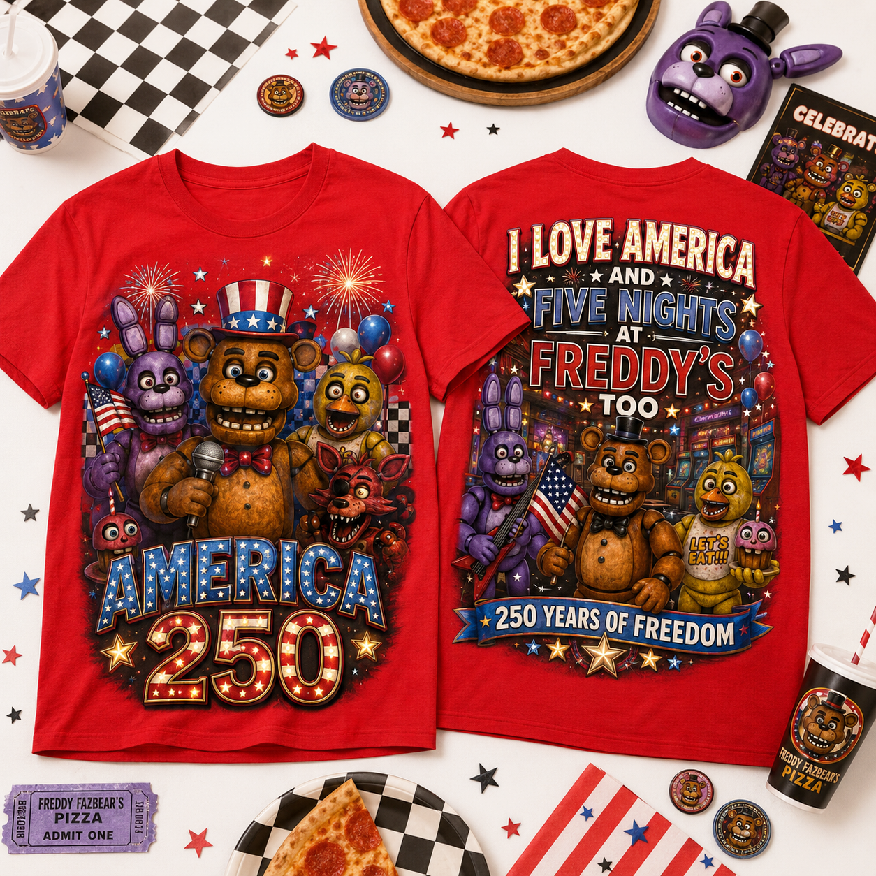 Five Nights at Freddy's 250 Years of Freedom T-Shirt - Premium Polyester Cotton Blend