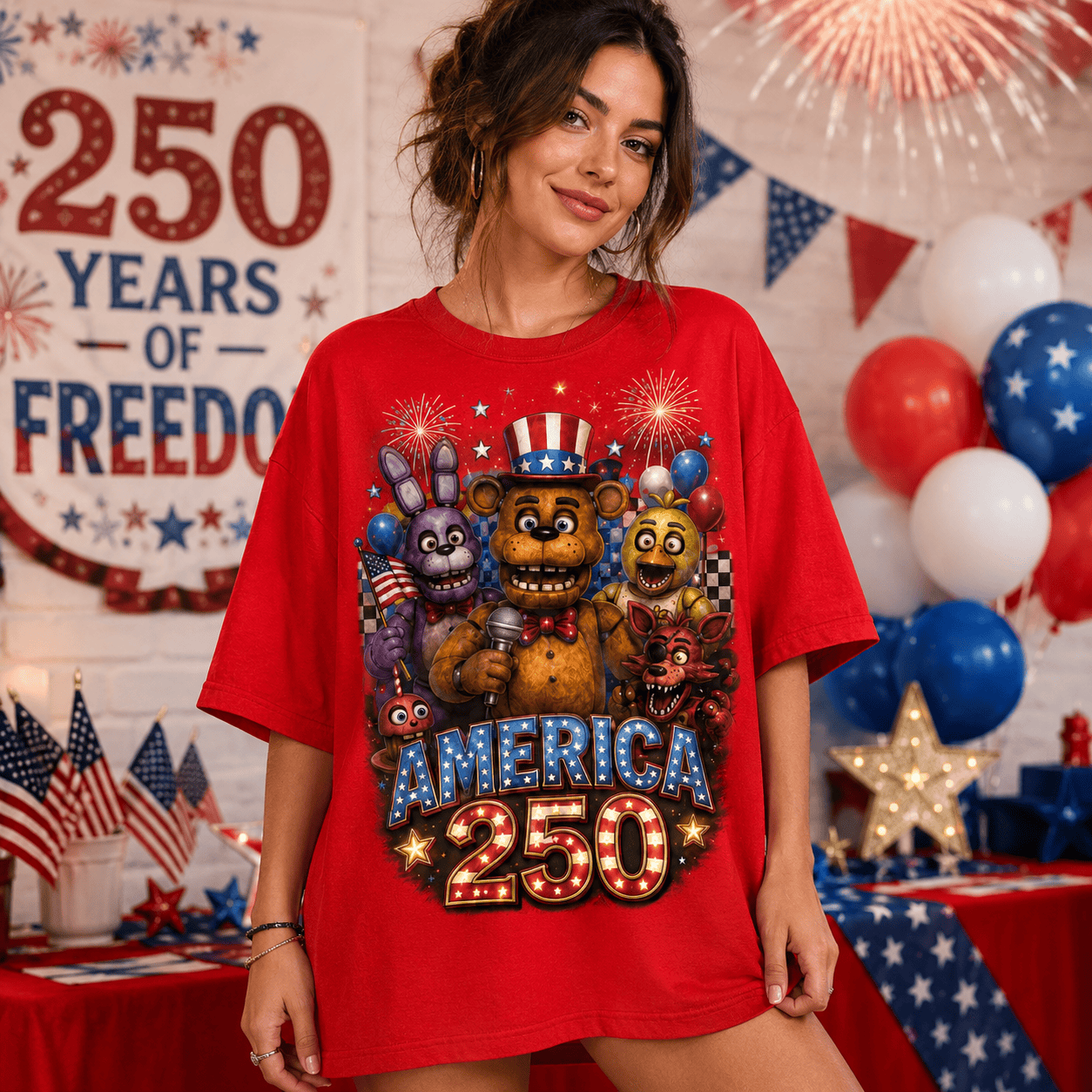 Five Nights at Freddy's 250 Years of Freedom T-Shirt - Premium Polyester Cotton Blend - Image 4