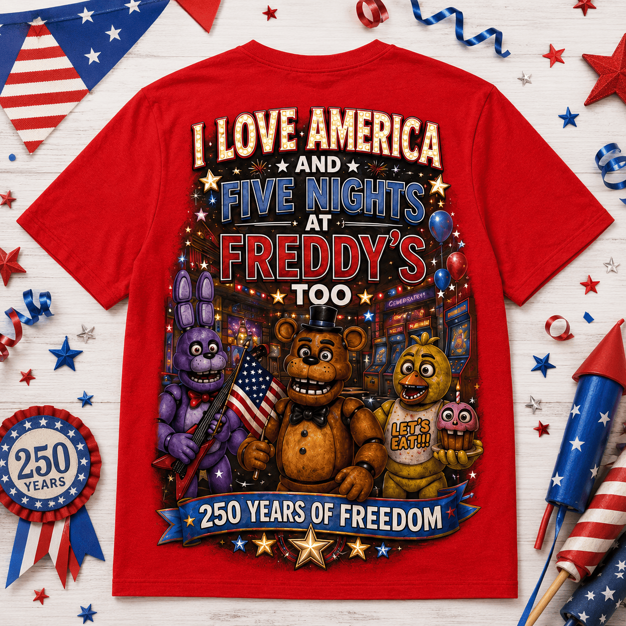 Five Nights at Freddy's 250 Years of Freedom T-Shirt - Premium Polyester Cotton Blend - Image 3
