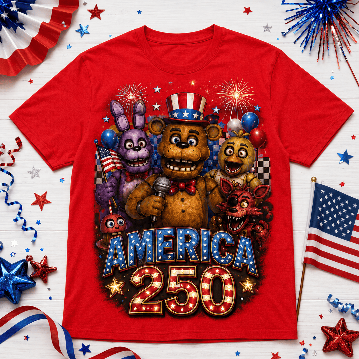 Five Nights at Freddy's 250 Years of Freedom T-Shirt - Premium Polyester Cotton Blend - Image 2
