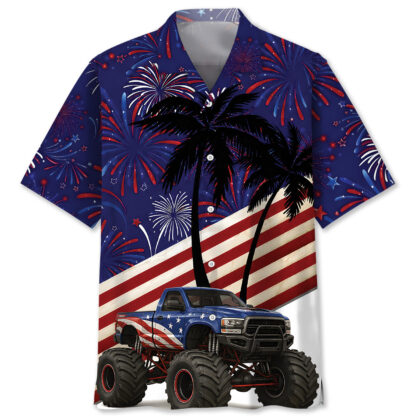 Monster Truck Hawaiian Shirt for Men – 4th of July Patriotic Design