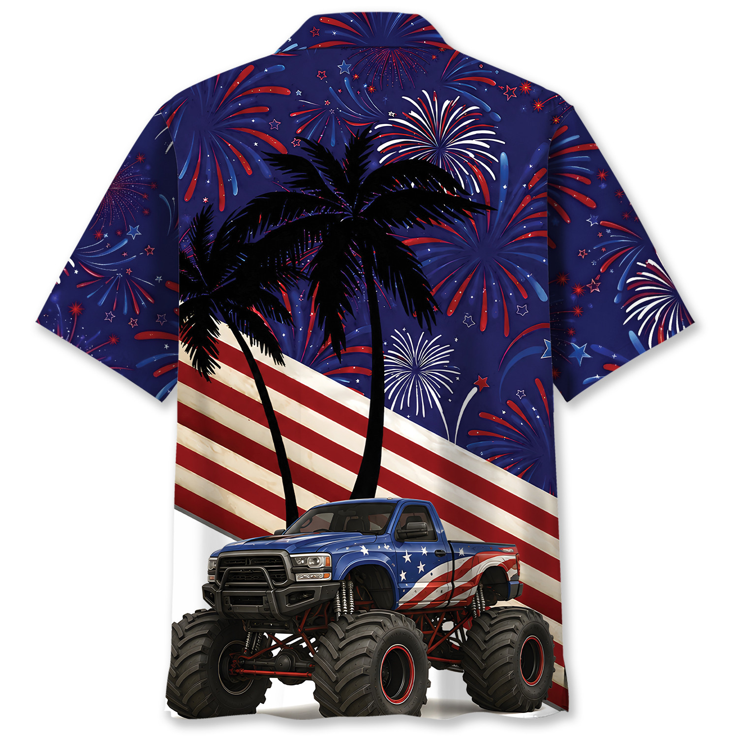 Monster Truck Hawaiian Shirt for Men – 4th of July Patriotic Design - Image 3