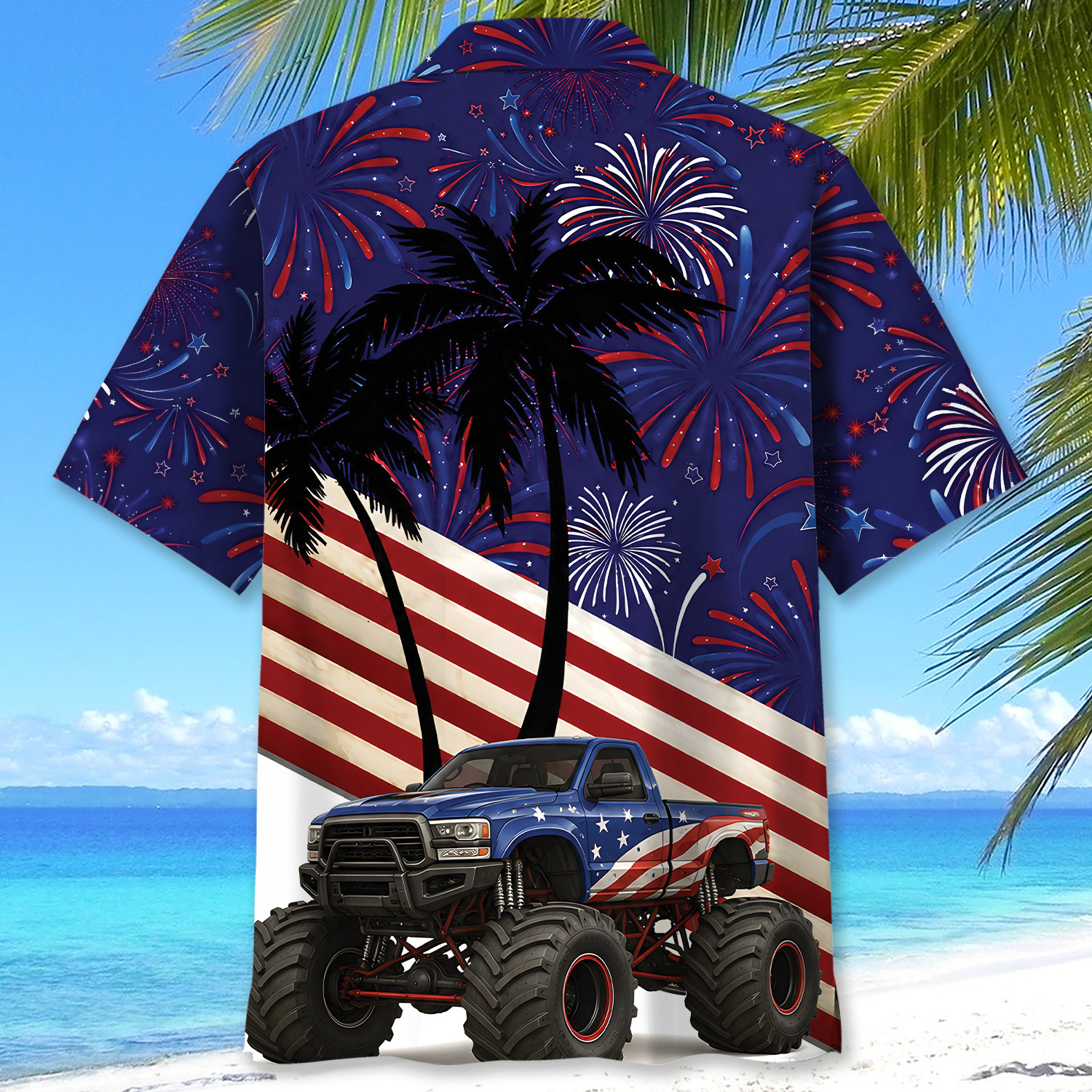 Monster Truck Hawaiian Shirt for Men – 4th of July Patriotic Design - Image 4