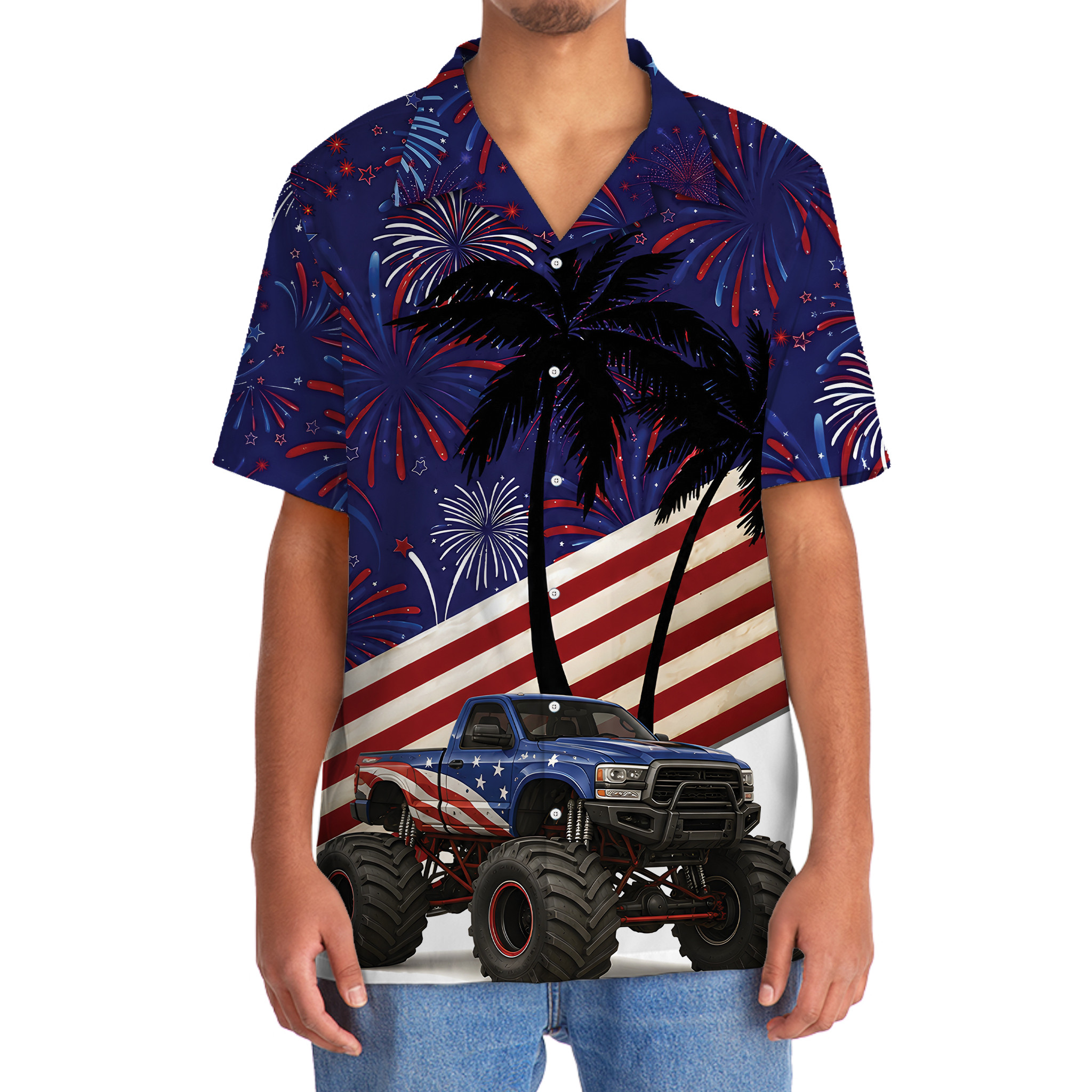 Monster Truck Hawaiian Shirt for Men – 4th of July Patriotic Design - Image 5
