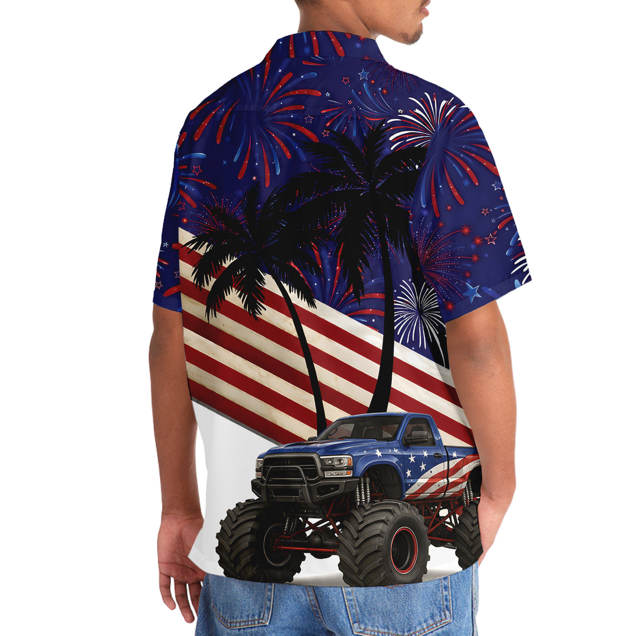 Monster Truck Hawaiian Shirt for Men – 4th of July Patriotic Design - Image 6