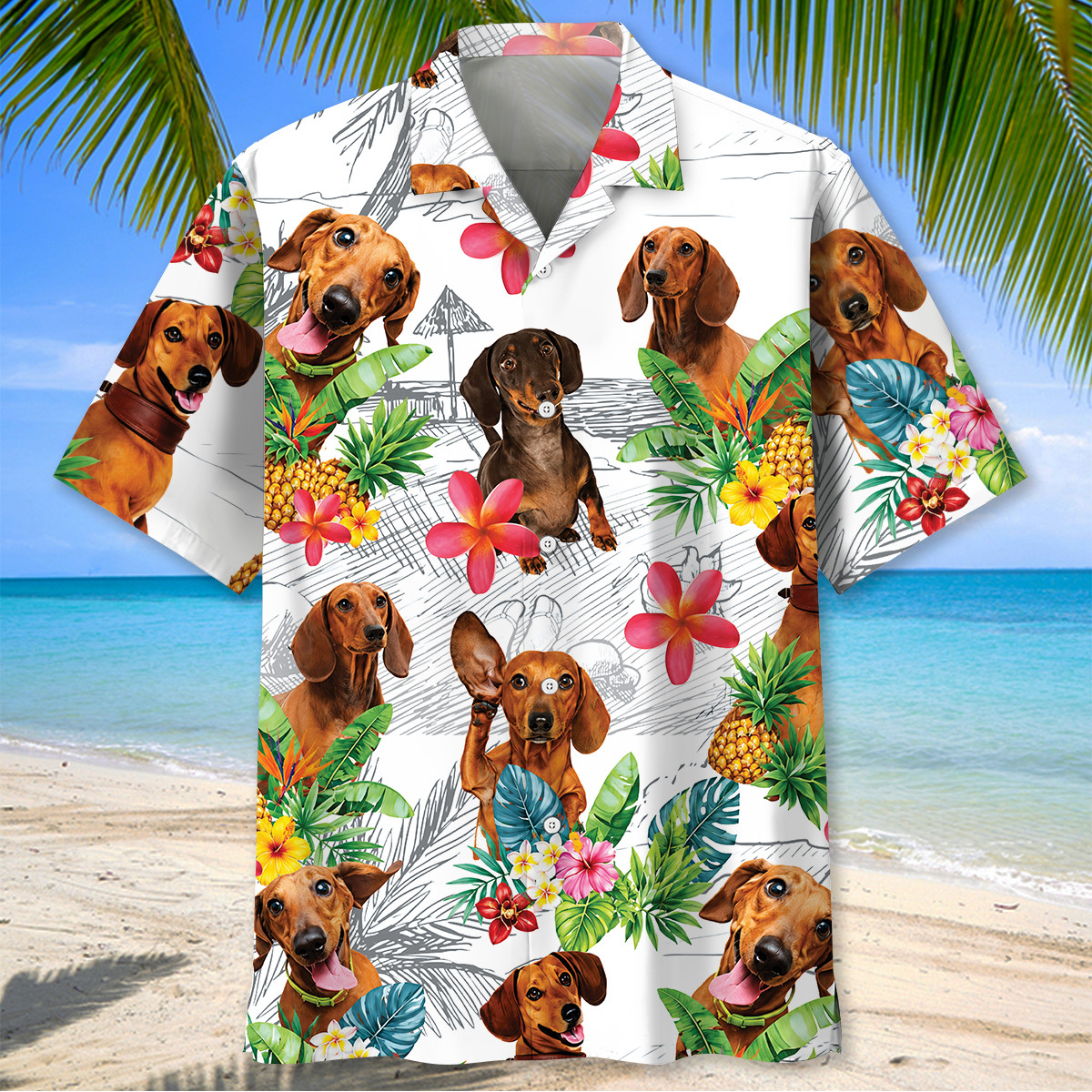 Dachshund Dog Hawaiian Shirt - Funny Tropical Print, 100% Polyester, Short Sleeve - Image 2