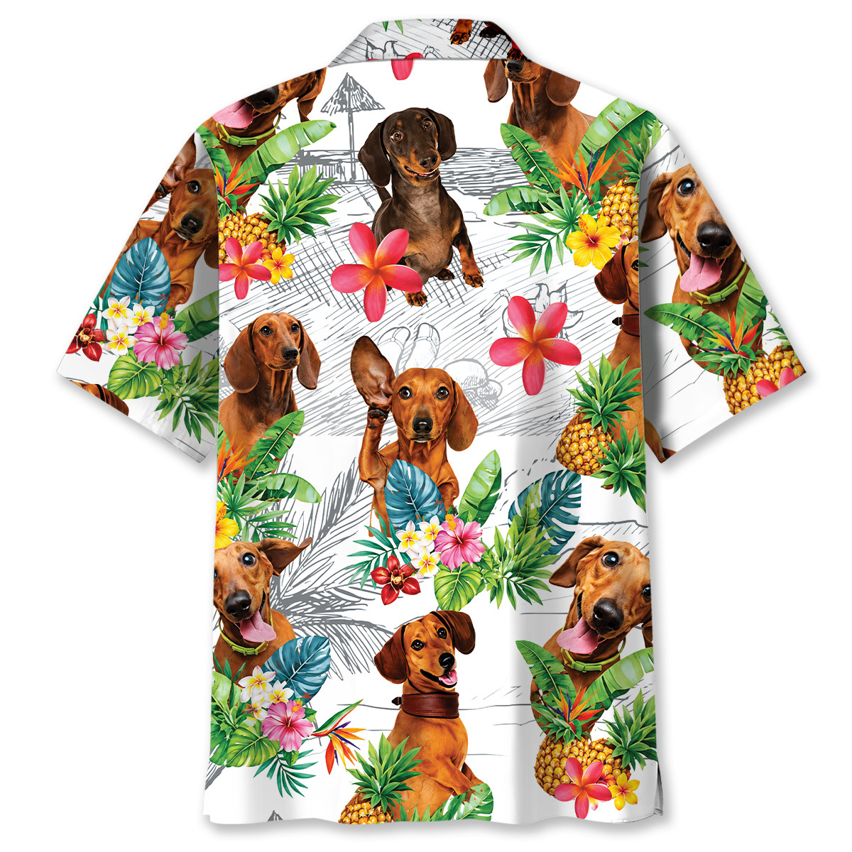 Dachshund Dog Hawaiian Shirt - Funny Tropical Print, 100% Polyester, Short Sleeve - Image 3