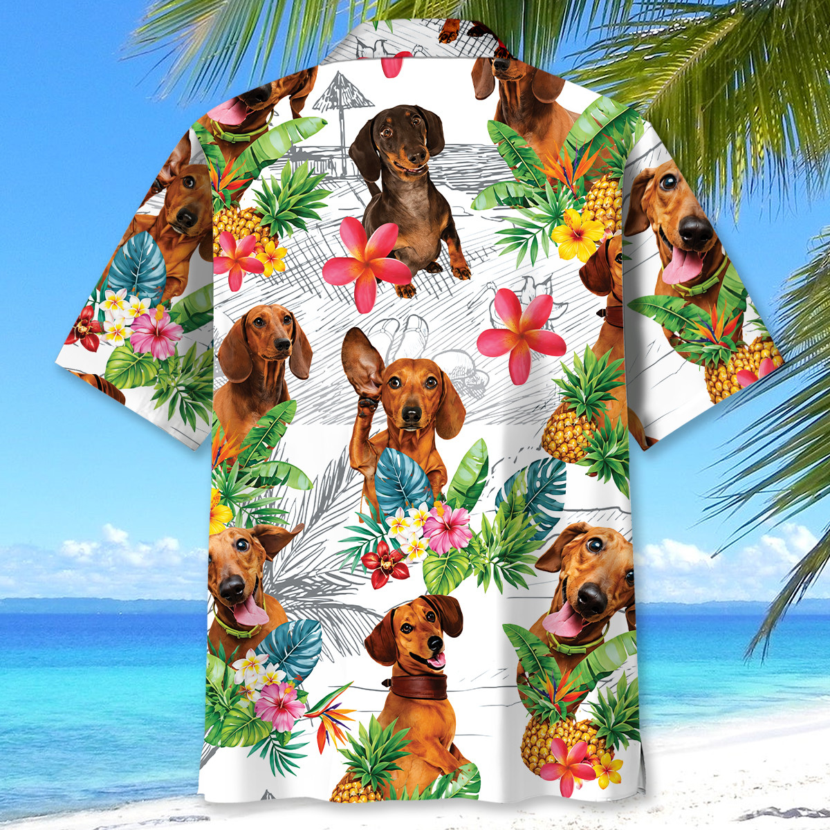 Dachshund Dog Hawaiian Shirt - Funny Tropical Print, 100% Polyester, Short Sleeve - Image 4