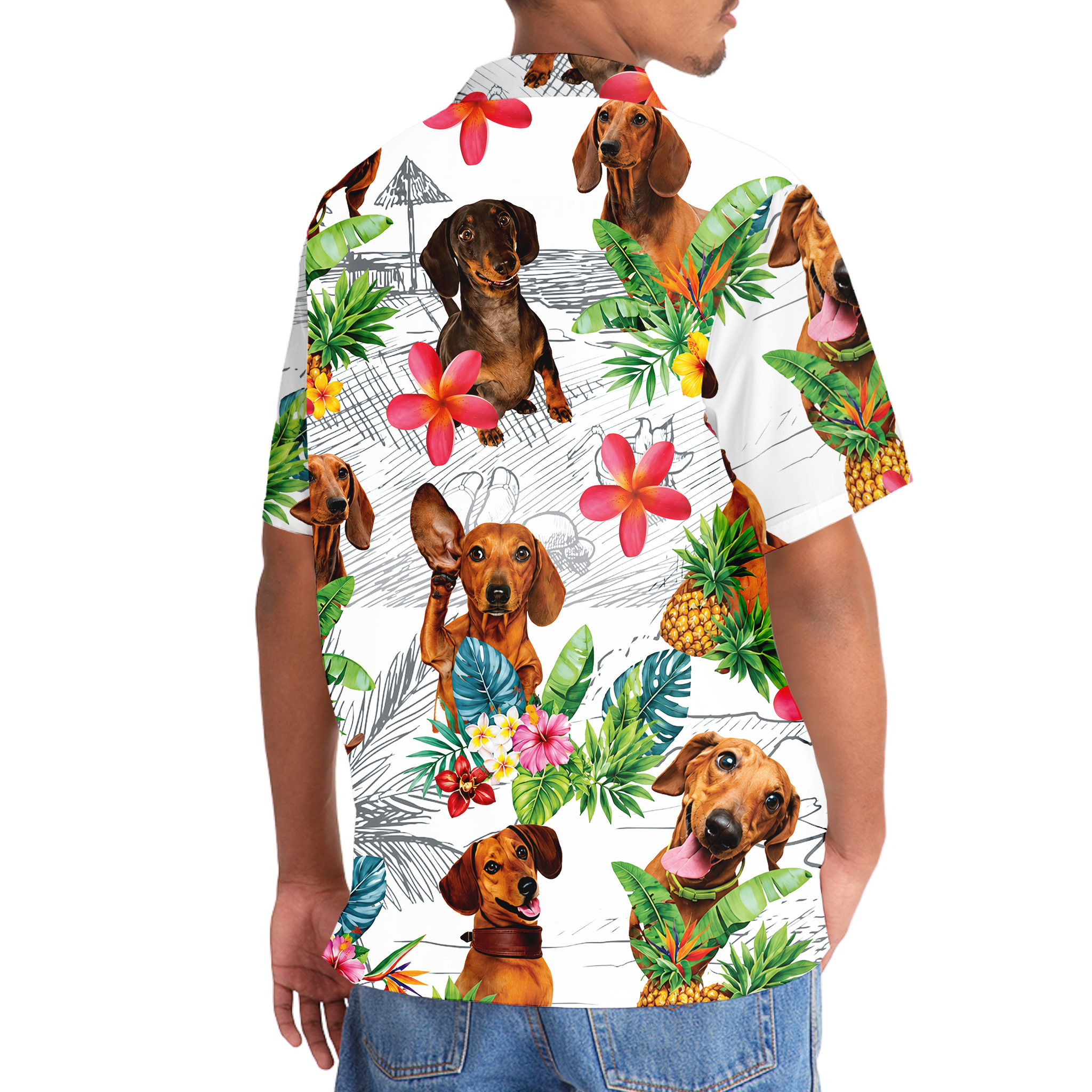 Dachshund Dog Hawaiian Shirt - Funny Tropical Print, 100% Polyester, Short Sleeve - Image 6