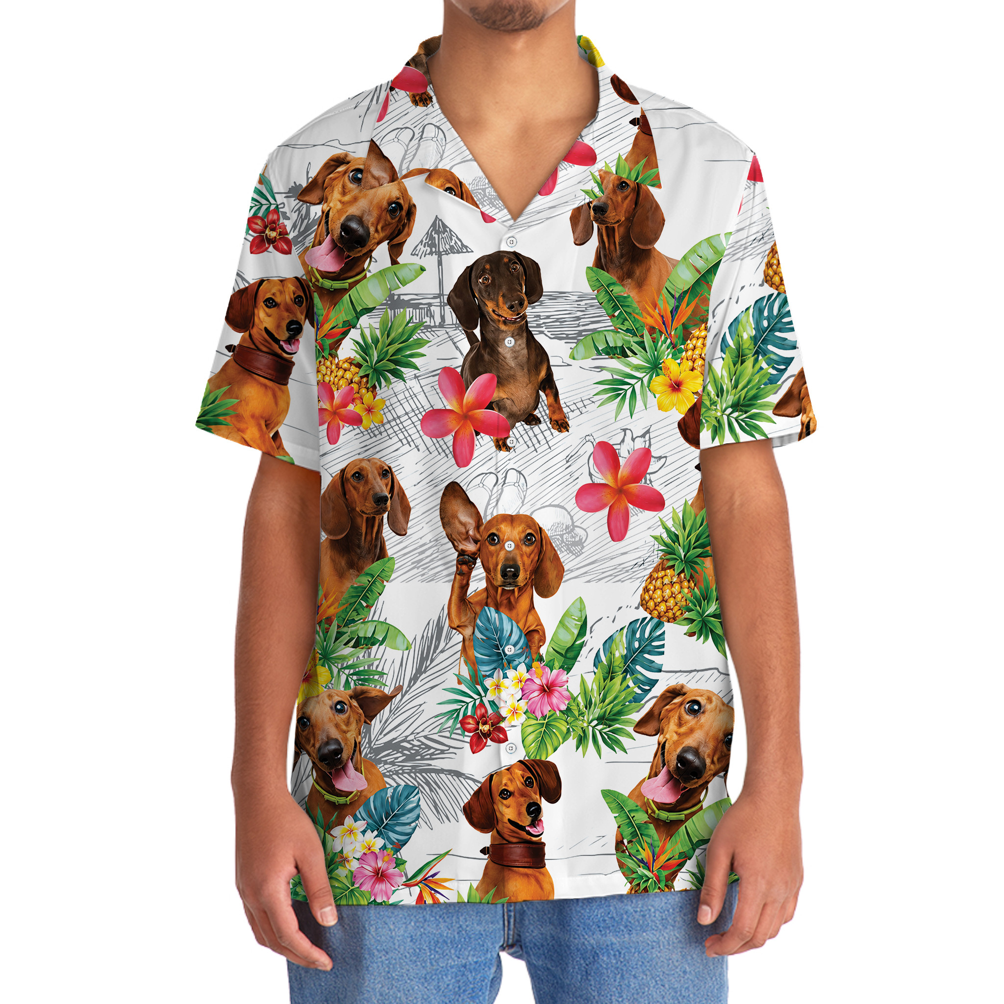 Dachshund Dog Hawaiian Shirt - Funny Tropical Print, 100% Polyester, Short Sleeve - Image 5