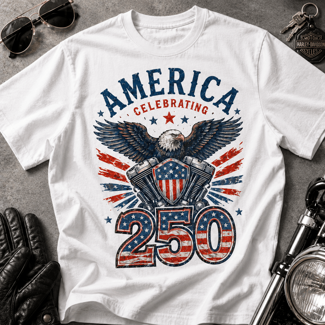 Harley Davidson Celebrate 250 Years of America 3D T-Shirt - Image 2