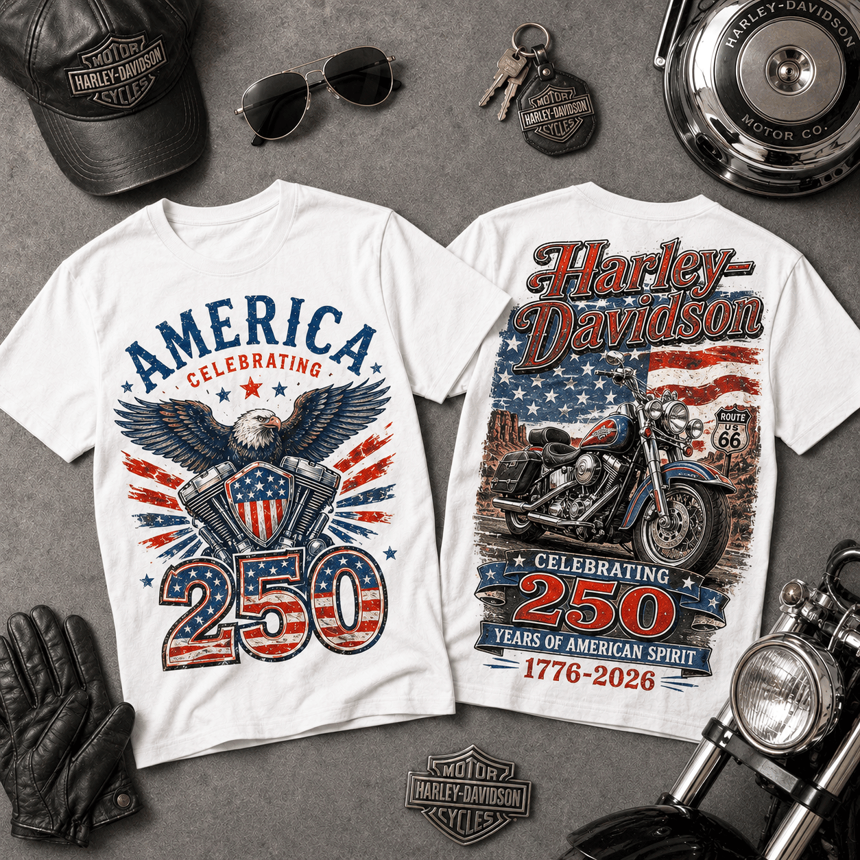 Harley Davidson Celebrate 250 Years of America 3D T-Shirt