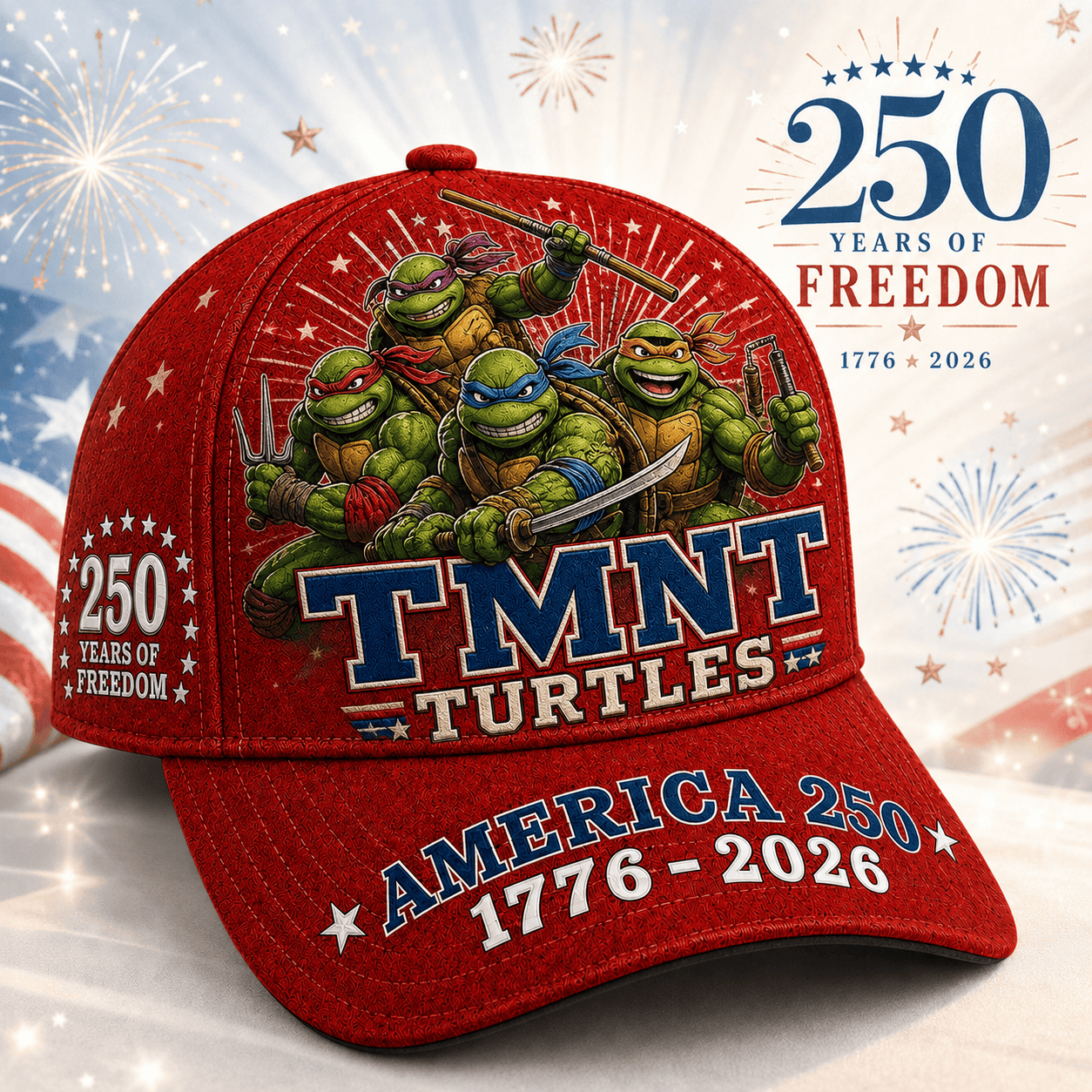 TMNT 250 Years of Freedom Classic Cap - Adjustable Snapback, Polyester