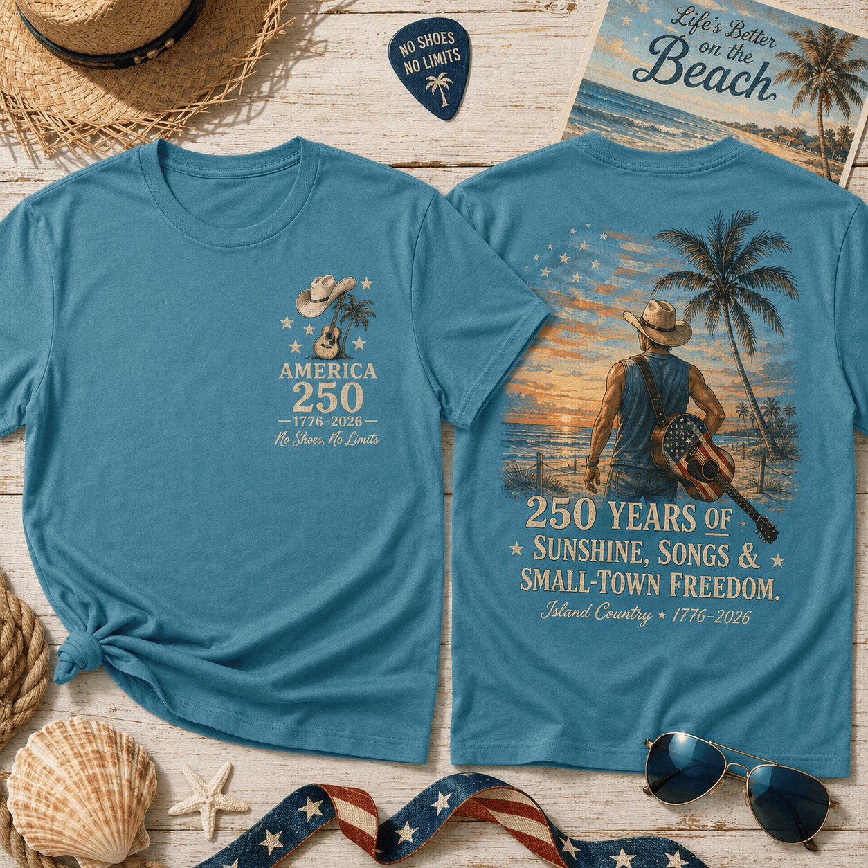 Kenny Chesney KNCN Founding 250 T-Shirt - All-Over Print, Polyester-Cotton Blend