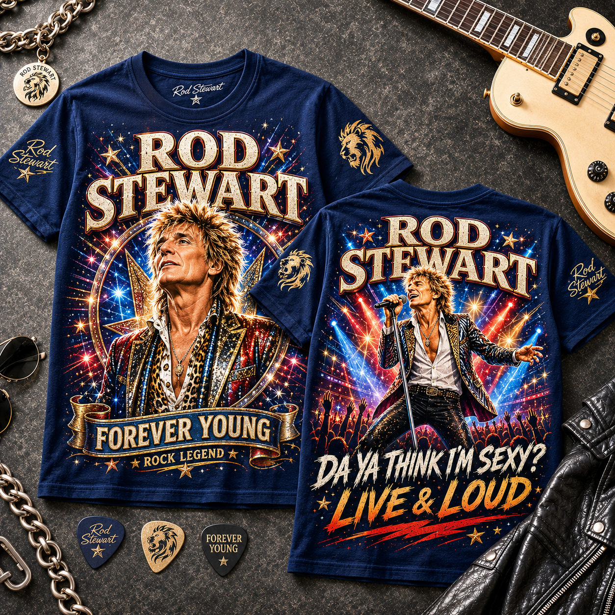 Rod Stewart Premium All-Over Print T-Shirt - 80% Polyester 20% Cotton
