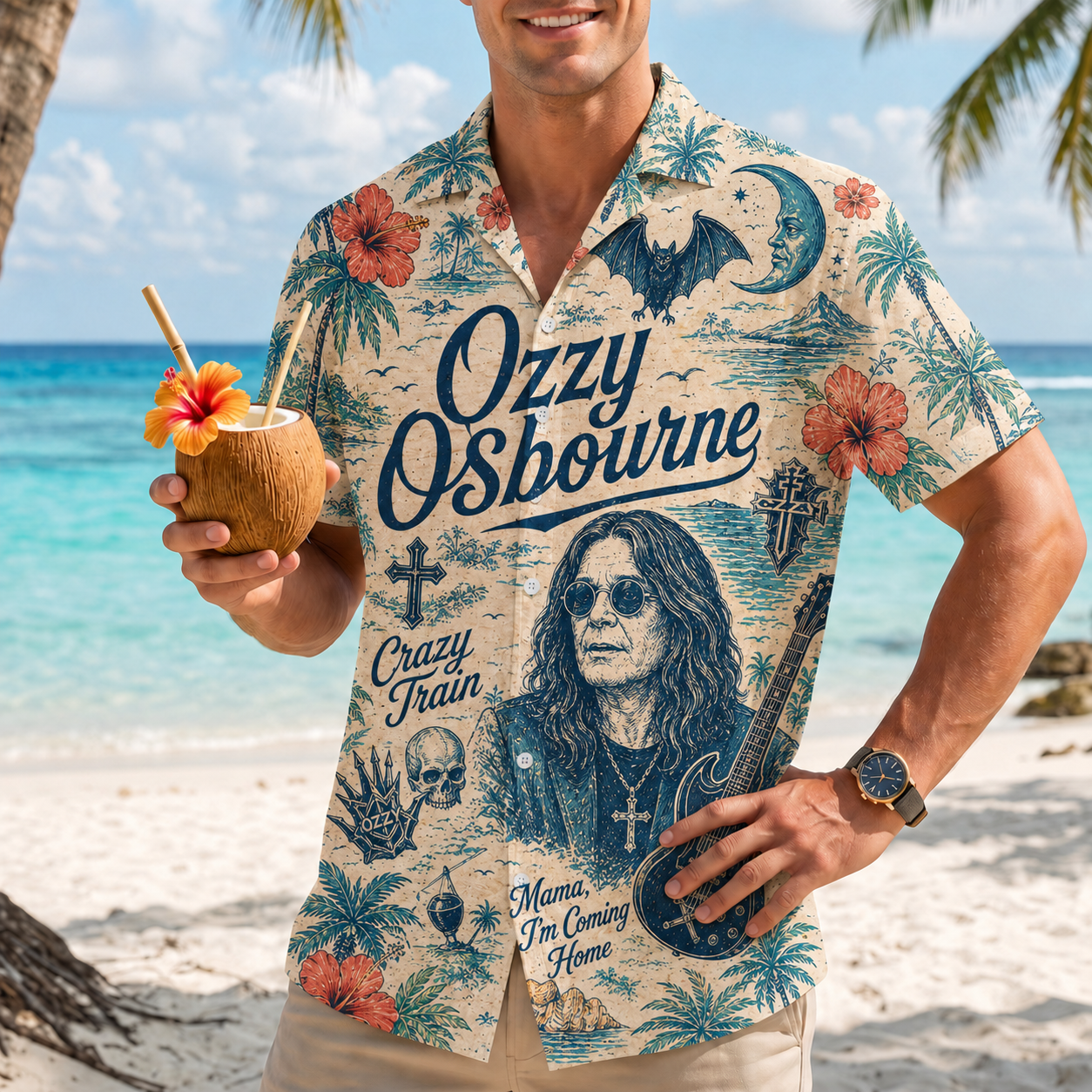 Ozzy Osbourne Tropical Summer Vibes Hawaiian Shirt - Polyester Spandex