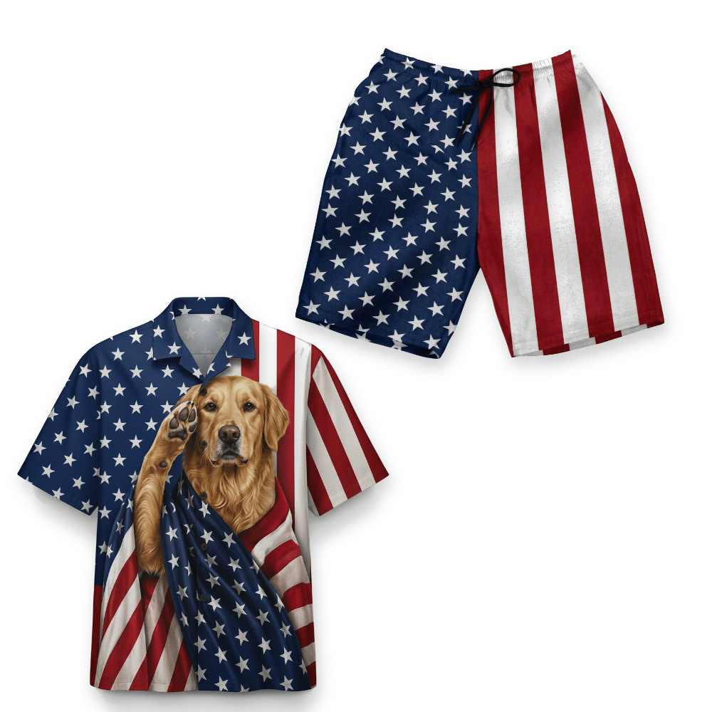 Golden Retriever Patriot Hawaiian Shirt - 100% Woven Polyester, Short Sleeve, Summer Beach Shirt - Image 12