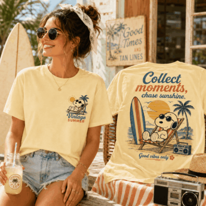 Snoopy Beach Vibes All-Over Print T-Shirt for Men and Women