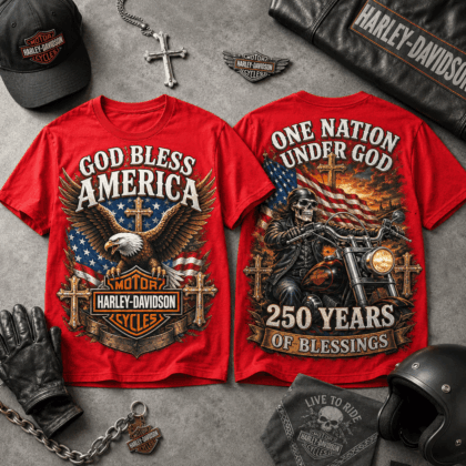 Harley Davidson God Bless America 3D T-Shirt - Premium Polyester Cotton Blend