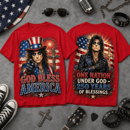 Alice Cooper God Bless America 3D T-Shirt NY Premium Polyester Cotton
