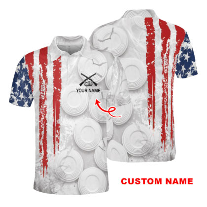 Patriotic Clay Shooting Polo Shirt for Men - Custom Name, Performance Fabric