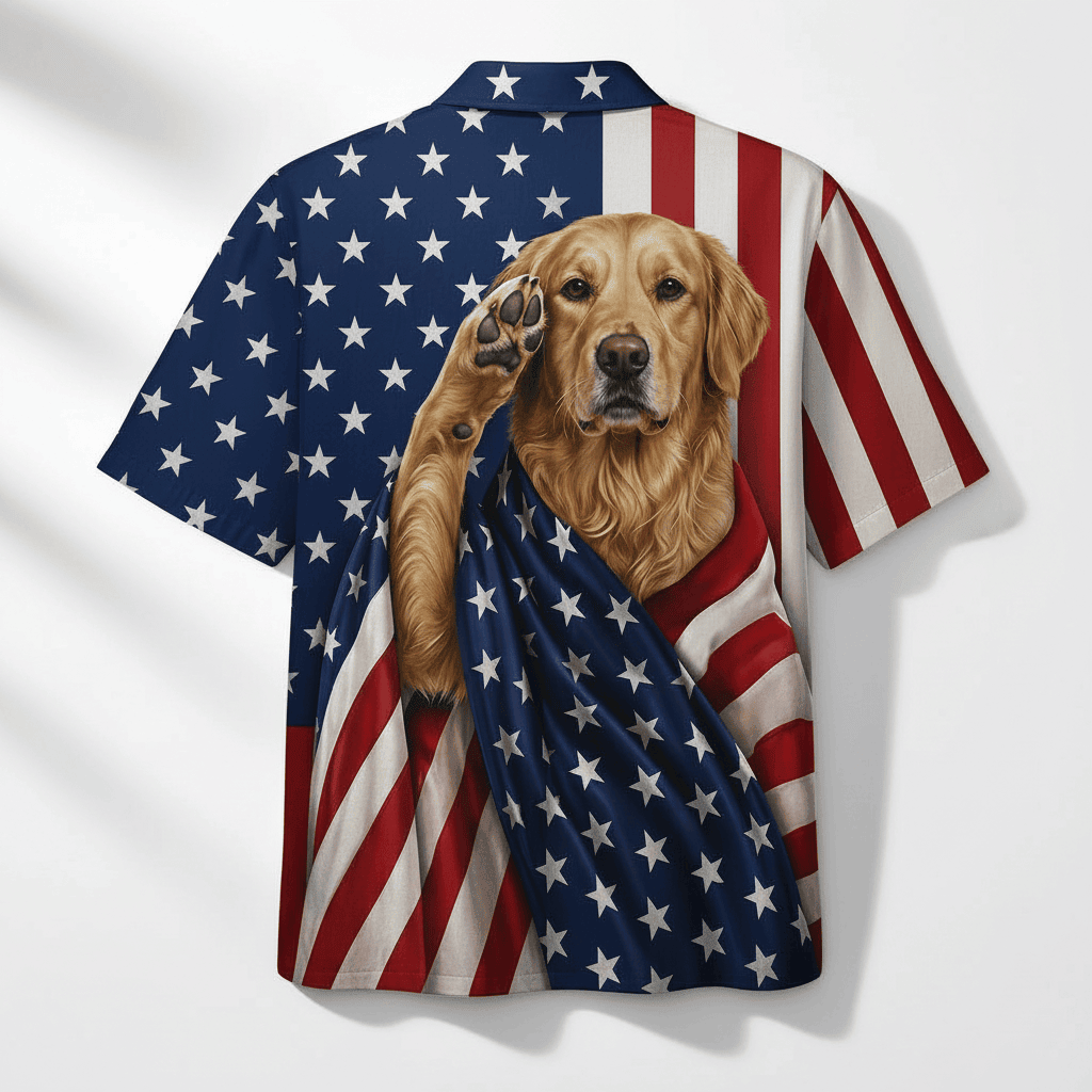 Golden Retriever Patriot Hawaiian Shirt - 100% Woven Polyester, Short Sleeve, Summer Beach Shirt - Image 4
