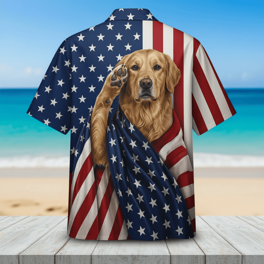 Golden Retriever Patriot Hawaiian Shirt - 100% Woven Polyester, Short Sleeve, Summer Beach Shirt - Image 5