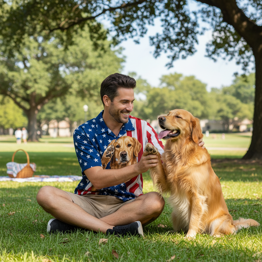 Golden Retriever Patriot Hawaiian Shirt - 100% Woven Polyester, Short Sleeve, Summer Beach Shirt - Image 6