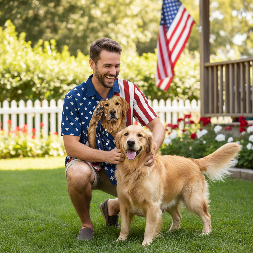 Golden Retriever Patriot Hawaiian Shirt - 100% Woven Polyester, Short Sleeve, Summer Beach Shirt - Image 7