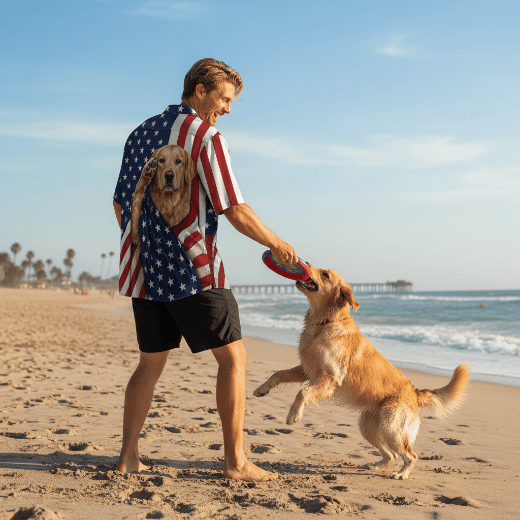 Golden Retriever Patriot Hawaiian Shirt - 100% Woven Polyester, Short Sleeve, Summer Beach Shirt - Image 8