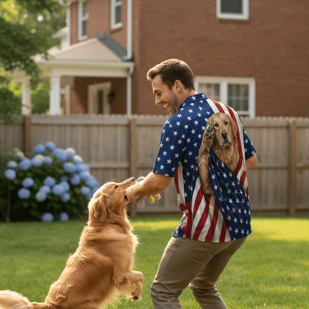 Golden Retriever Patriot Hawaiian Shirt - 100% Woven Polyester, Short Sleeve, Summer Beach Shirt - Image 9