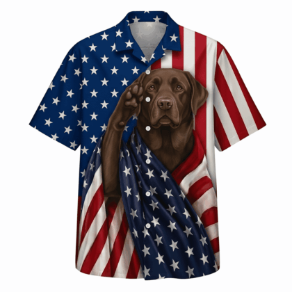 Chocolate Labrador Patriot Hawaiian Shirt - 100% Polyester
