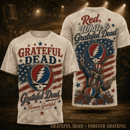 Grateful Dead Vintage Red White and Blue Star 3D T-Shirt