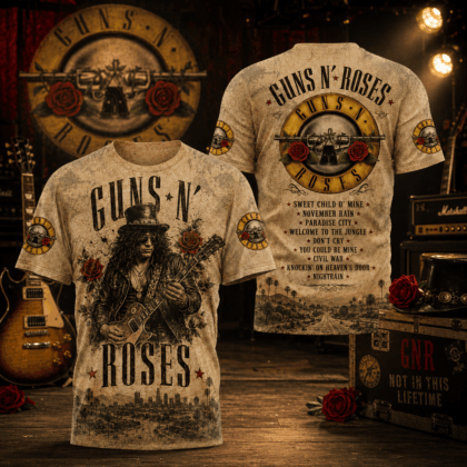 Guns N' Roses T-Shirt - Premium All-Over Print, 80% Polyester 20% Cotton