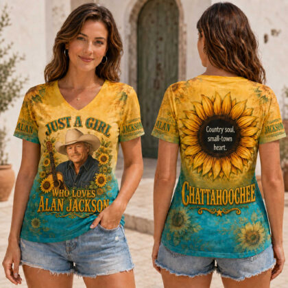 Women's V-Neck T-Shirt - Sunflower Print - Polyester Cotton Blend