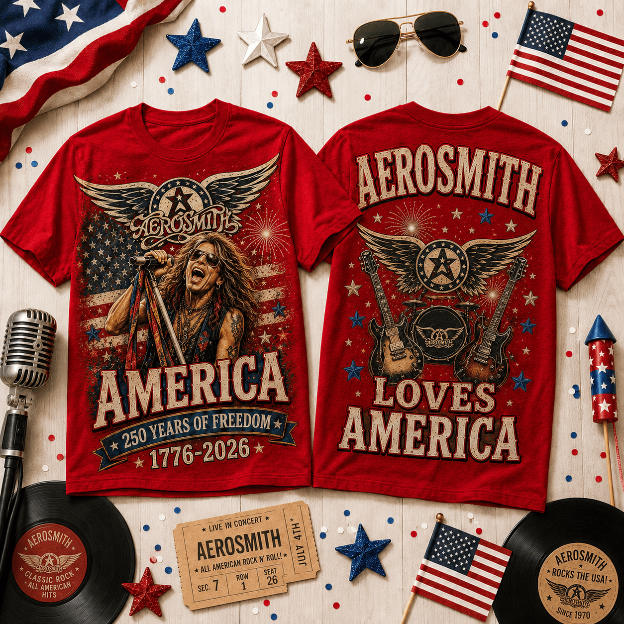 AER America 250 Years of Freedom Tribute T-Shirt - All-Over Print, Polyester-Cotton Blend