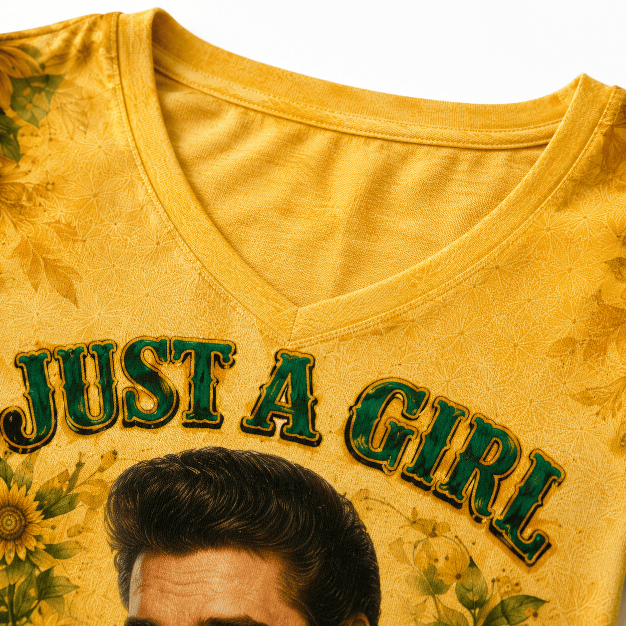 Elvis Presley Sunflower Women's V-Neck T-Shirt, Polyester-Cotton Blend - Image 6