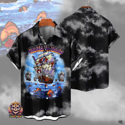 Retro Bear Tie-Dye Hawaiian Shirt – Black, Vintage Style, 4-Way Stretch