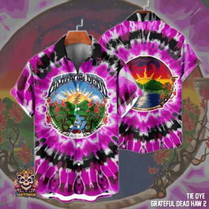 Retro Bear Tie-Dye Hawaiian Shirt – Pink Polyester Spandex