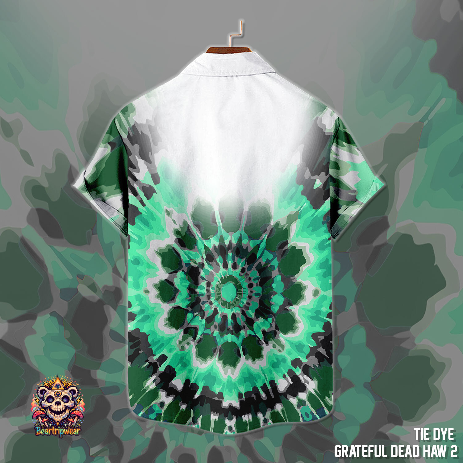 Men's Women's Tie-Dye Hawaiian Shirt – Retro Bear Vintage Music Style – Polyester Spandex - Image 3