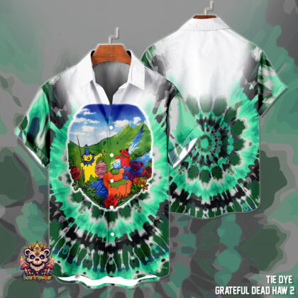 Men's Women's Tie-Dye Hawaiian Shirt – Retro Bear Vintage Music Style – Polyester Spandex