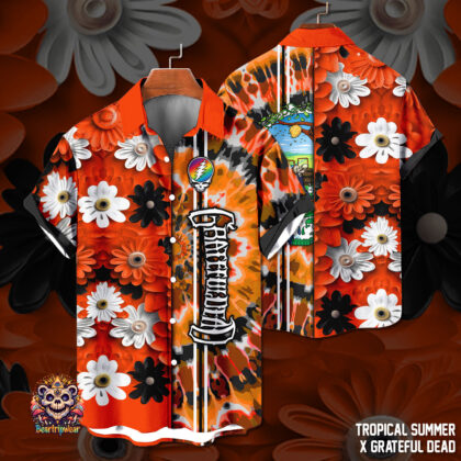 Retro Bear Tie-Dye Hawaiian Shirt TPG Black Orange – Stretch Fabric