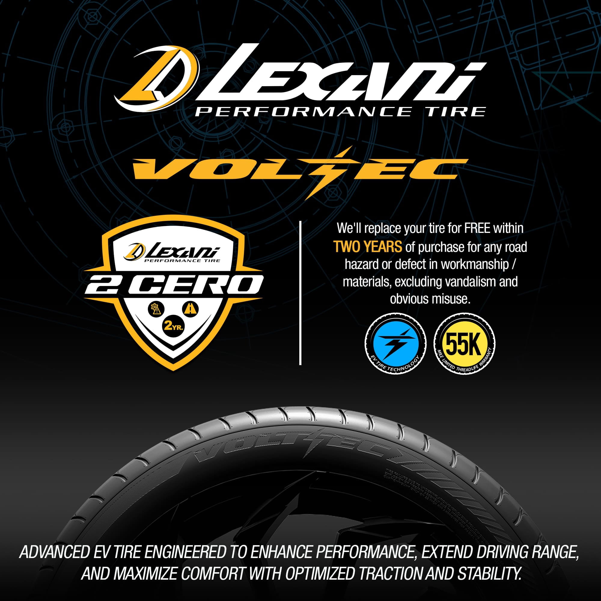 Lexani Volt EC UHP 255/45R20 105Y XL Electric Vehicle Tire - Image 2