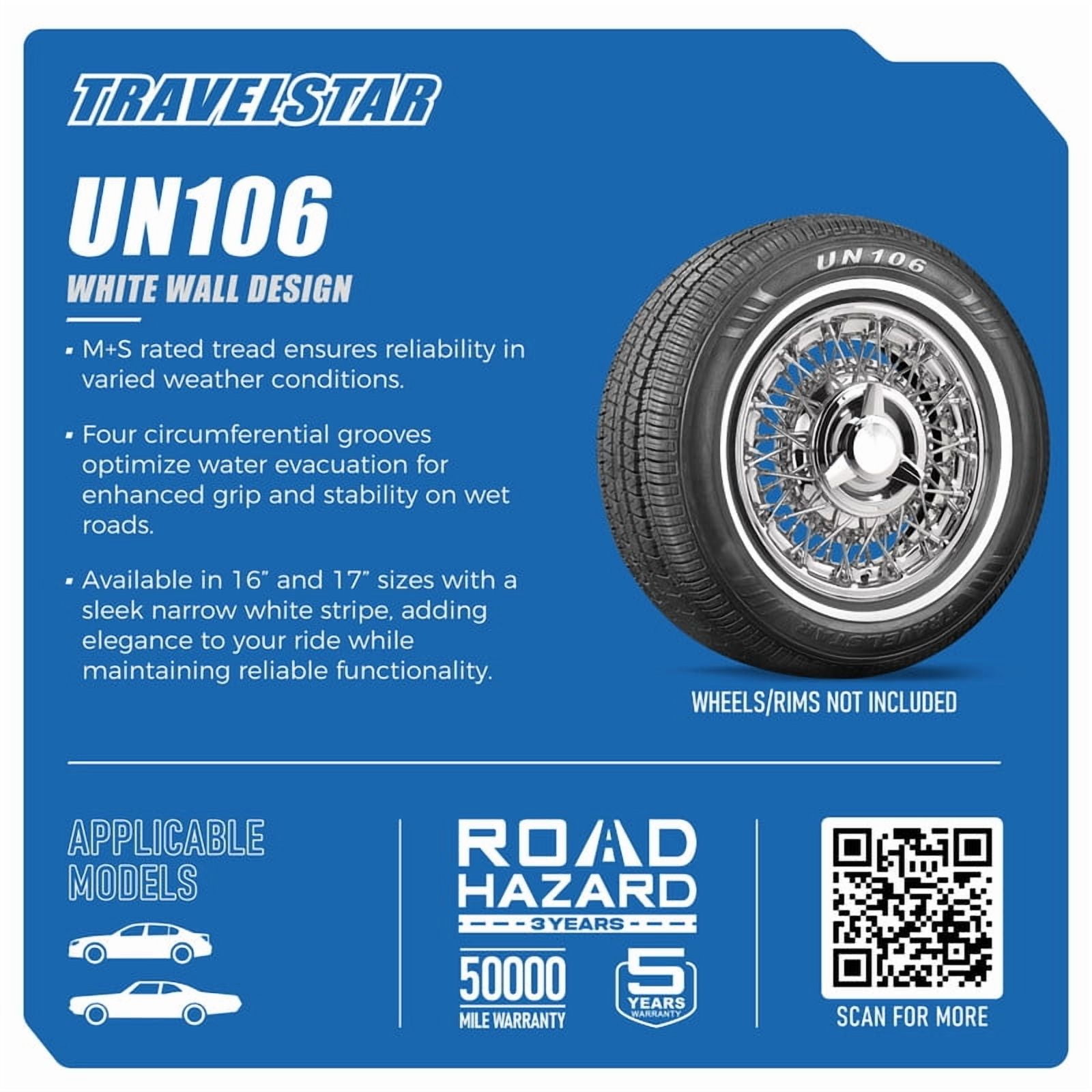 Travelstar UN106 All Season 205/75R15 97S Passenger Tire 205/75/15,White Wall 18mm(Tire Only) - Image 4